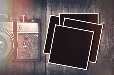 復古照相機、 老照片、 信件和筆配書